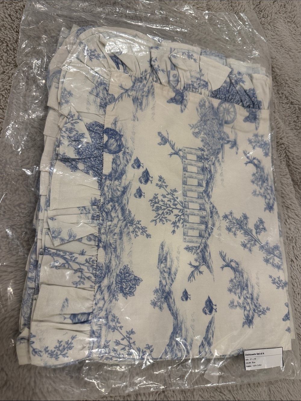 Friend of Mine Toile dish towels Blue and White Set of 4 NWT